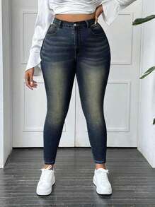 SHEIN SXY Jeans décontractés polyvalents moulants avec poches pour femmes grandes tailles