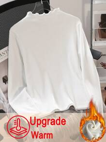 SHEIN EZwear 大码女式升级版加厚保暖内衬立领长袖紧身 T 恤，秋冬保暖 - 白色 - 查看 3