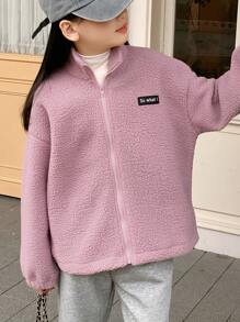 Dazy Kids Tween Girls' Casual Faux Shearling Detail Jacket, Fall/Winter,Back To School Clothes - Pink - View 5