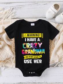 GraphicGems Baby Boy Cute Letter Printed Short Sleeve Bodysuit, Summer - Black - View 2