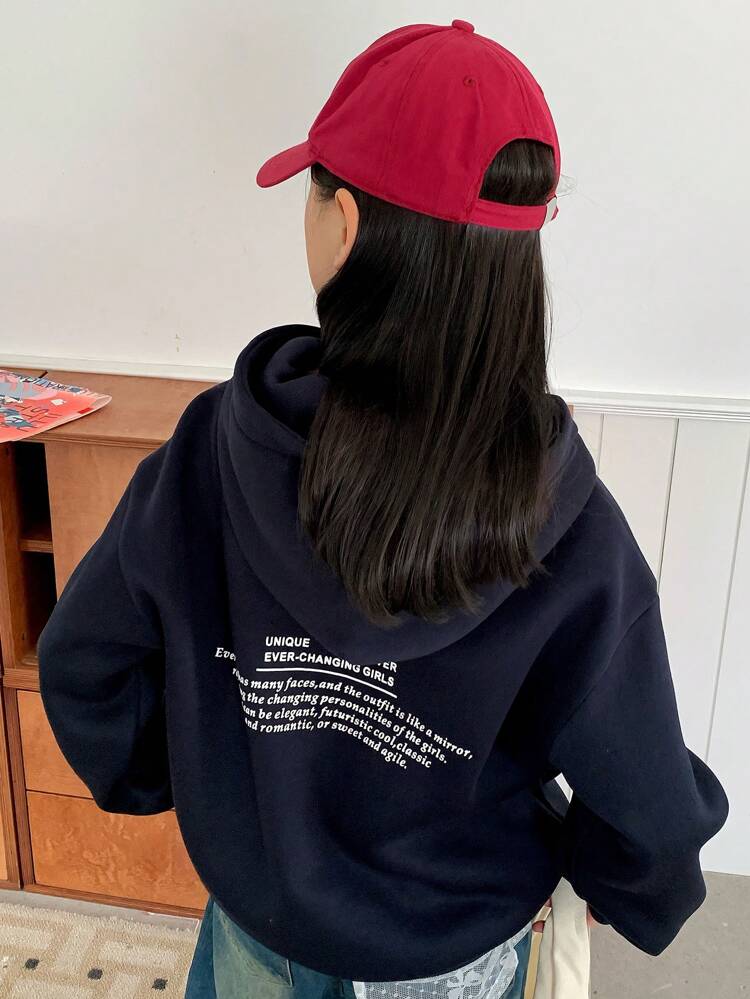 Tween Girls' Letter Print Hooded Sweatshirt, Fall Sweatshirt
