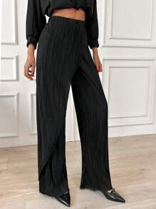 EURMUSE 裹身细节缎面褶皱优质长裤