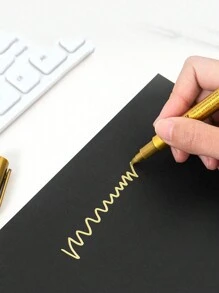 SHEIN 2pcs Gold & Silver Metal Paint Pens For Diy Drawing On Black Card/Doodling/Craft/Scrapbooking/Sign-Making, Pens, Markers, Acrylic Markers, Acrylic Pens Back To School,Pens