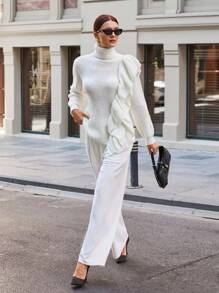 SHEIN Cottnline Women Big Ruffle Detailed Slim Fit Sweater - White - View 6
