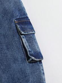 SHEIN Baby Boys' Stonewashed Cargo Pocket Ribbed Hem Loose Fit Blue Denim Jogger Pants,For Baby Boys Fall And Winter Clothes