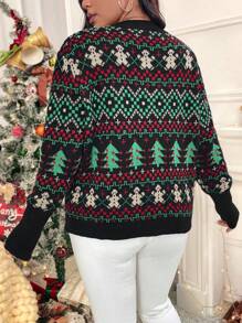 SHEIN LUNE Plus Size Ribbed Stripe Pocket Button Front Casual Woman Sweater For Christmas,Holiday Outfits,Country Tops