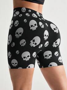 Menodora SHEIN Sport Women Seamless Halloween Skeleton Sports Shorts
