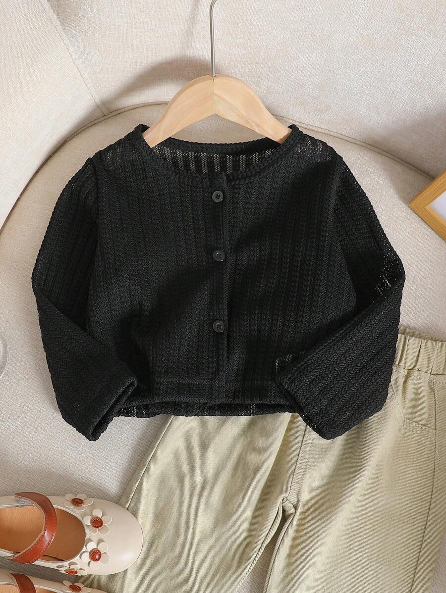 SHEIN Young Girl Pink Elegant Sweet Princess Lovely Casual Fashion Cardigan Suitable For Spring, Summer, Fall, Daily Wear, Parties, School - Black - View 1