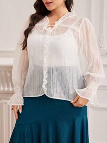 Modelyn Plus Size Bell Sleeve Solid Color Casual Blouse, Spring Autumn