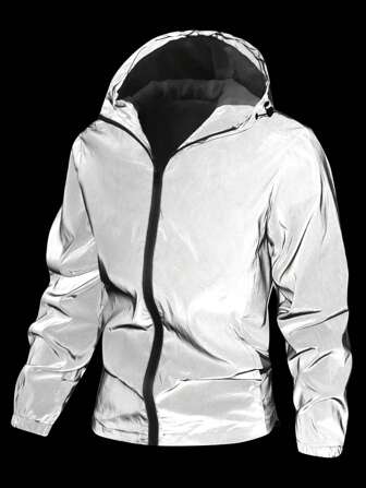 Manfinity Homme Veste coupe-vent réfléchissante à capuche décontractée pour hommes, printemps automne. Manteau de tranchée à capuche pour sortir, veste à manches longues pour le sport. Idéal pour les amis, le mari, le petit ami. Pour l'automne.
