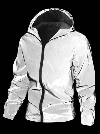 Manfinity Homme Chaqueta cortavientos reflectante con capucha para hombre, estilo casual de primavera y otoño para uso al aire libre. Abrigo con capucha tipo trench para salir, chaqueta deportiva de manga larga, regalo para amigos, esposo o novio, para el otoño