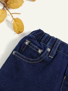 Cozy Pixies Young Boy Fashion Casual Basic Model Hammer Design Without Elastic Comfortable Straight-Leg Jeans Dailywear And Fall/Winter - Blue - View 6