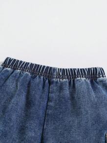 SHEIN Baby Boys' Stonewashed Cargo Pocket Ribbed Hem Loose Fit Blue Denim Jogger Pants,For Baby Boys Fall And Winter Clothes