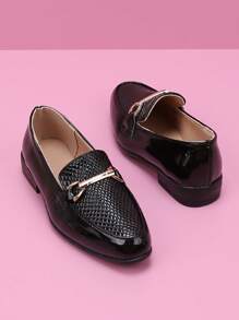 Children Plain White Minimalistic Boys' Pointed Toe Leather Dress Shoes, Formal Shoes, Baby Leather Shoes, Fashion Leather Shoes - Black - View 2