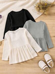 3pcs/Set Tween Girls Long Sleeve Waffle Texture T-Shirts - Multicolor - View 2
