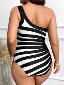 Swim Lushoire Plus Size Printed One-Piece Swimsuit Summer - Black and White - View 2