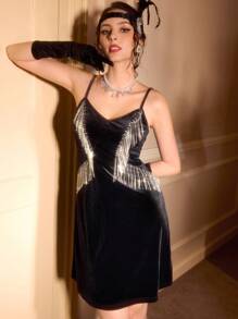 Vintamour Vintage Elegant Ladies' Party Rhinestone Chain Bodycon Dress, Black Mini Skirt Black Skirt Black Homecoming Dress Elegant Women Dresses Sexy Dress Formal Gown Homecoming Dress Short Party Women Dresses Thanksgiving Dress Ball Dress Elegant Women Dresses Rhinestone Dress Concert Women Outfit Sexy Party Dress Flapper Dress