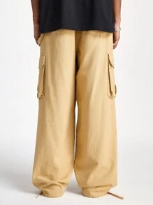 PAVTROS 男士卡其色休闲宽腿宽松纯色卡其色工装牛仔裤，适合送给丈夫、男朋友的礼物 - 卡其色 - 查看 2