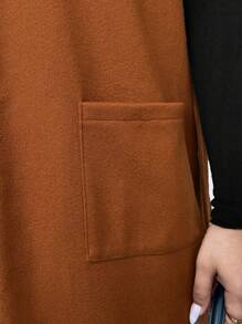 SHEIN Clasi Plus Lapel Neck Belted Vest Overcoat - Brown - View 7