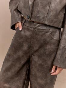MISSGUIDED Spodnie Baggy z szerokimi nogawkami z PU Washed Office Wear