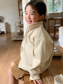 DAZY Young Girls Stand Collar Zip-Up Jacket, Fall - Apricot - View 2