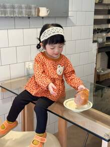 SHEIN Baby Girl Cute Leopard Print Cat Long Sleeve Sweatshirt And Pants Set