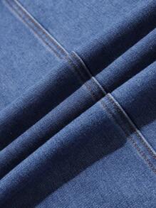SHEIN Jaqueta jeans azul de comprimento médio para meninos adolescentes, roupas casuais cinza de malha com capuz e patchwork, para meninos adolescentes, roupas de outono e inverno
