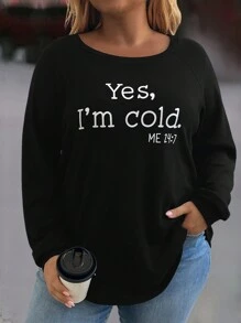 SHEIN LUNE Plus Size Spring Autumn Casual Slogan Printed T-Shirt Winter Clothes - Black - View 3