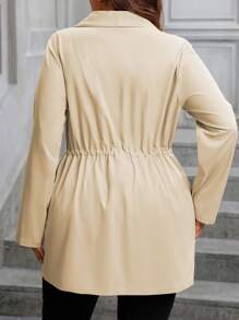 Franclia Plus Size Women's Solid Color Lapel Long Sleeve Drawstring Waist Casual Jacket, Spring And Autumn - Khaki - View 2