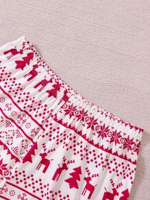 Teen Boy Christmas Pajamas Party Holiday Matching Family Pajamas Elk Fairisle All-Over Print Long Pants & Long Sleeve Homewear, Soft & Warm Fabrics, Family Gathering, Photo Shoot, Fall & Winter Christmas Decorations - Red and White - View 6