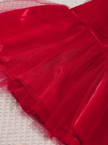 SHEIN 新生女婴 100 天红色蕾丝连衣裙（带头带）摄影连衣裙套装 - 紅色 - 查看 5