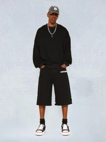 SUMWON Short vaquero con gráfico impreso de letra gótica - Negro - Ver 2
