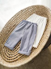 Cozy Pixies 2 件装男童彩色条纹松紧腰装饰针织短裤套装 - 黑與白 - 查看 2