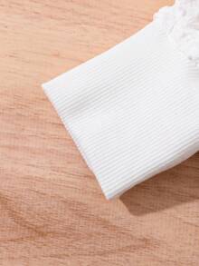 Bộ váy trang trí tay bồng đan sọc chắp vá cho bé gái kèm nơ đôi bằng vải nhung - Hồng - Xem 6