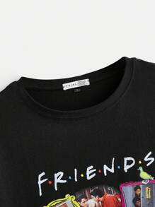 FRIENDS X SHEIN Casual Loose Round Neck Short Sleeve Women's T-Shirt, Suitable For Summer,Graphic Tee