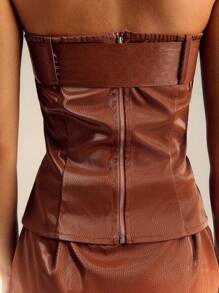 SHEIN Unity Áo Bandeau dài có chi tiết thắt lưng PU chắc chắn, viền cong - màu nâu - Xem 2