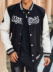 Aesthetic Post 男式彩色块字母长袖夹克 - 黑色 - 查看 6