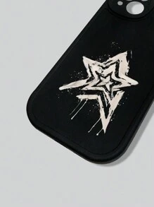 ROMWE Grunge Punk 1 个带五角星图案的黑色手机壳，适用于 Apple iPhone 11 12 13 14 15 Pro Max - 黑色 - 查看 3