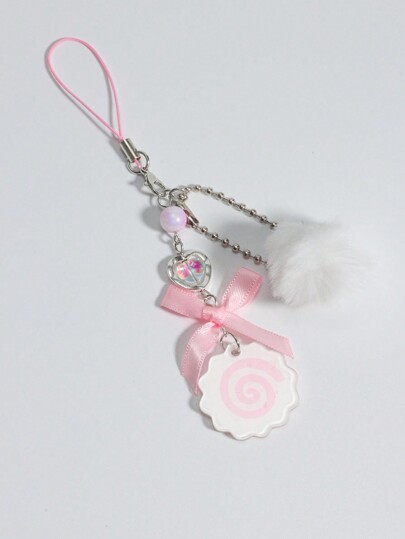 Kawaii 1pc Cute Fish Shaped Phone Strap Charm, Pink Bowknot Bag Pendant For Autumn Winter