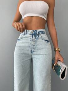 EURMUSE Wide Leg Jeans Baggy Boho - Blue - View 4