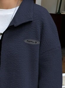 DAZY Women's Casual Loose Fit Letter Embroidered Drop Shoulder Sweatshirt, Autumn/Winter,Fall Women Clothes - Navy Blue - View 5