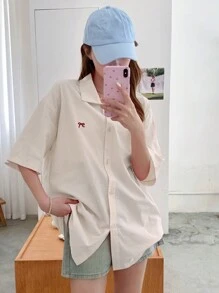 DAZY Áo cánh rộng rãi in hình bướm giản dị cho nữ mùa hè - Màu be - Xem 5