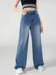 Chicas adolescentes Jeans con bolsillo oblicuo de pierna ancha