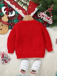 Sweater Natal Bayi Perempuan, Merah dan Putih, Musim Gugur, Lucu, Sekolah - Merah - View 2
