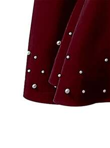 SHEIN Clasi Plus Size Elegant Pearl Embellished Blazer, Autumn - Burgundy - View 4