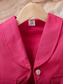 3pcs/Set Baby Girl Elegant Floral Front Casual Outfits, Spring & Fall - Hot Pink - View 6