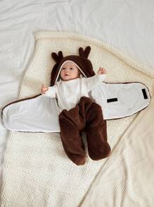 Cozy Pixies 1pc Brown & Red Heart Deer Antlers Design Baby Sleeping Bag, Autumn/Winter - Coffee Brown - View 8