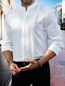 Manfinity Homme 男士休闲纯色都市纯色长袖衬衫，春/秋季，适合丈夫白色长袖男士白色长袖衬衫男士白色长袖男士，秋季 - 白色 - 查看 5