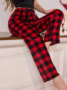 Pantalones de pijama a cuadros rojos para mujer, para Navidad, invierno - Burdeos - Ver 3