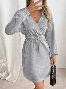 SHEIN LUNE Damen lässiger Jumpsuit Kleid mit Kordelzug Kapuze für Frühling & Herbst